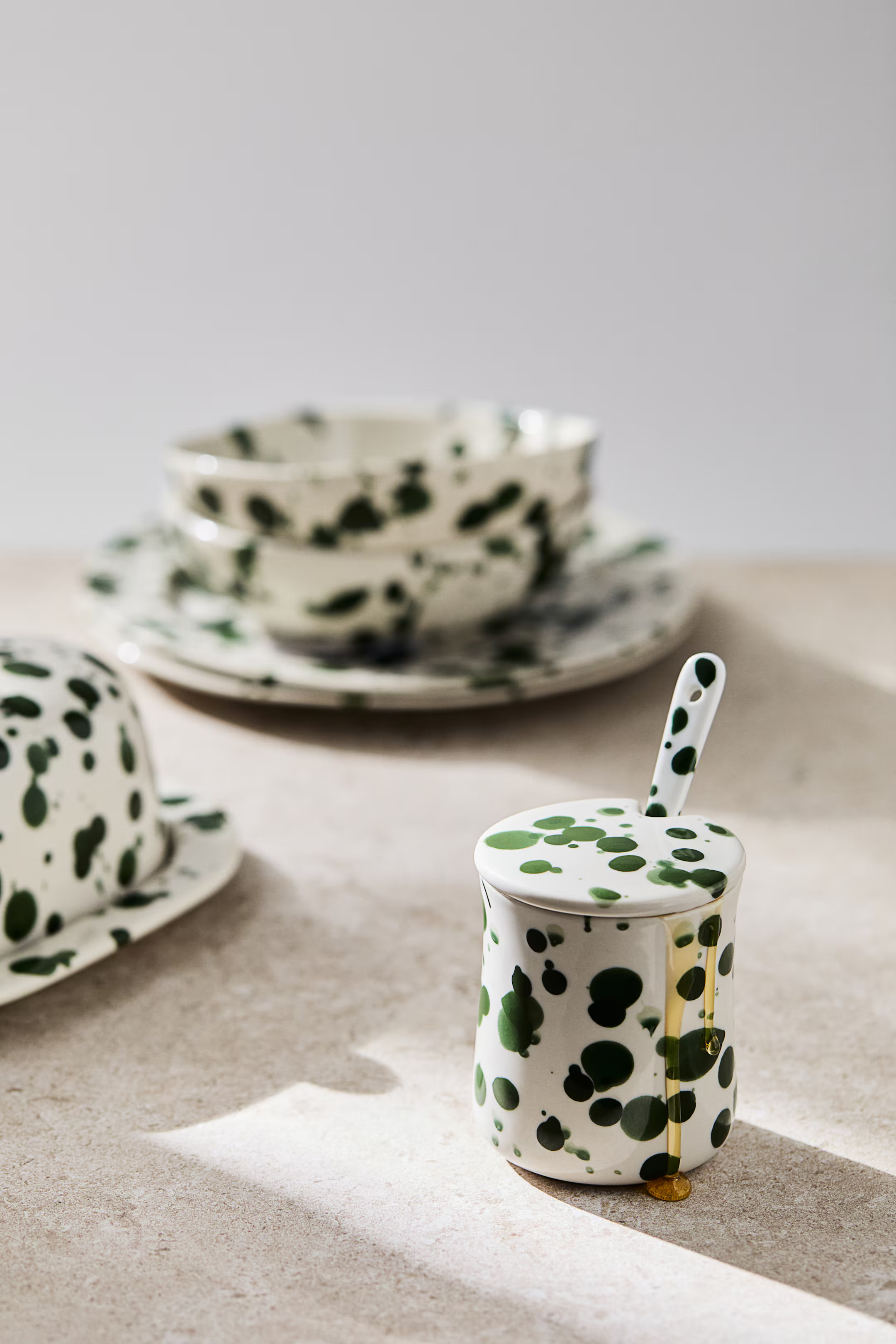 Patterned Stoneware Jar - Green/speckled - Home All | H&M US | H&M (US + CA)