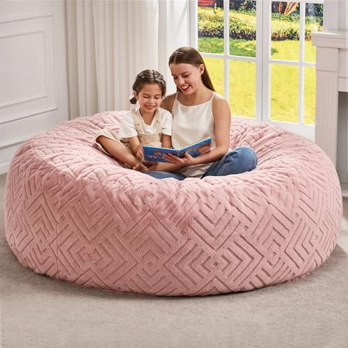 Hobestluk Bean Bag Chairs Adults Beanbag Chair with Filler Large Bean Bags with Fluffy Embossed Cover, Giant Bean Bag Chairs for Adults (Pink, 6FT - 70" x 70" x 15") | Amazon (US)