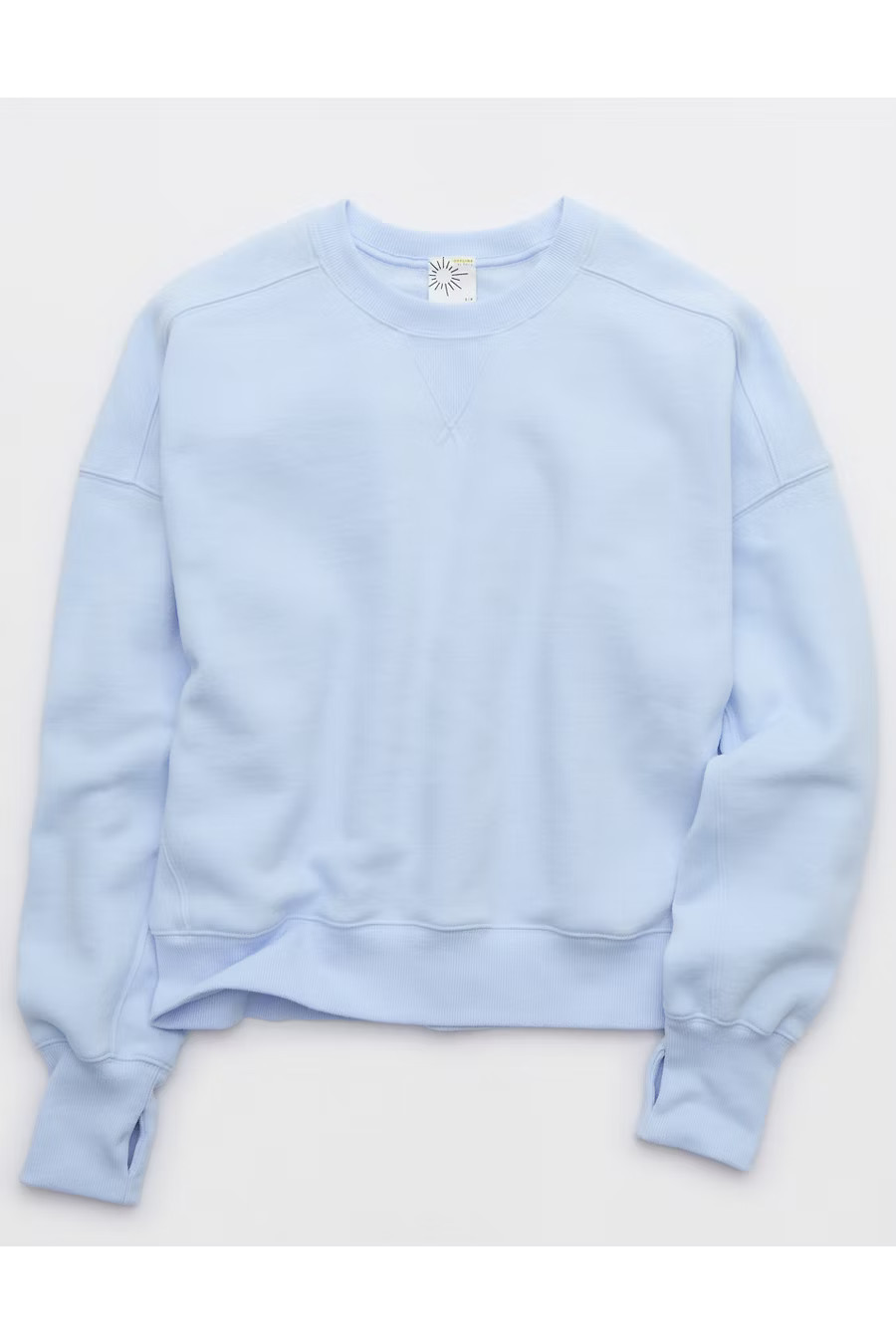 OFFLINE By Aerie Cloud Fleece Classic Length Crewneck Women's Eyelet Blue XXS | Aerie