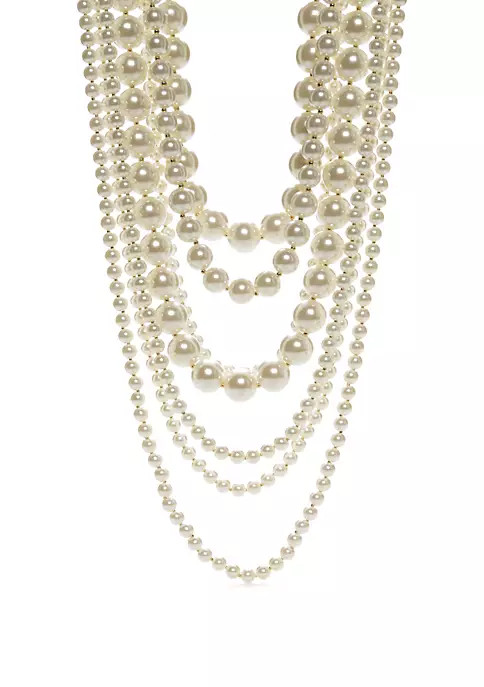 Gold Tone Multi Row Pearl Necklace | Belk