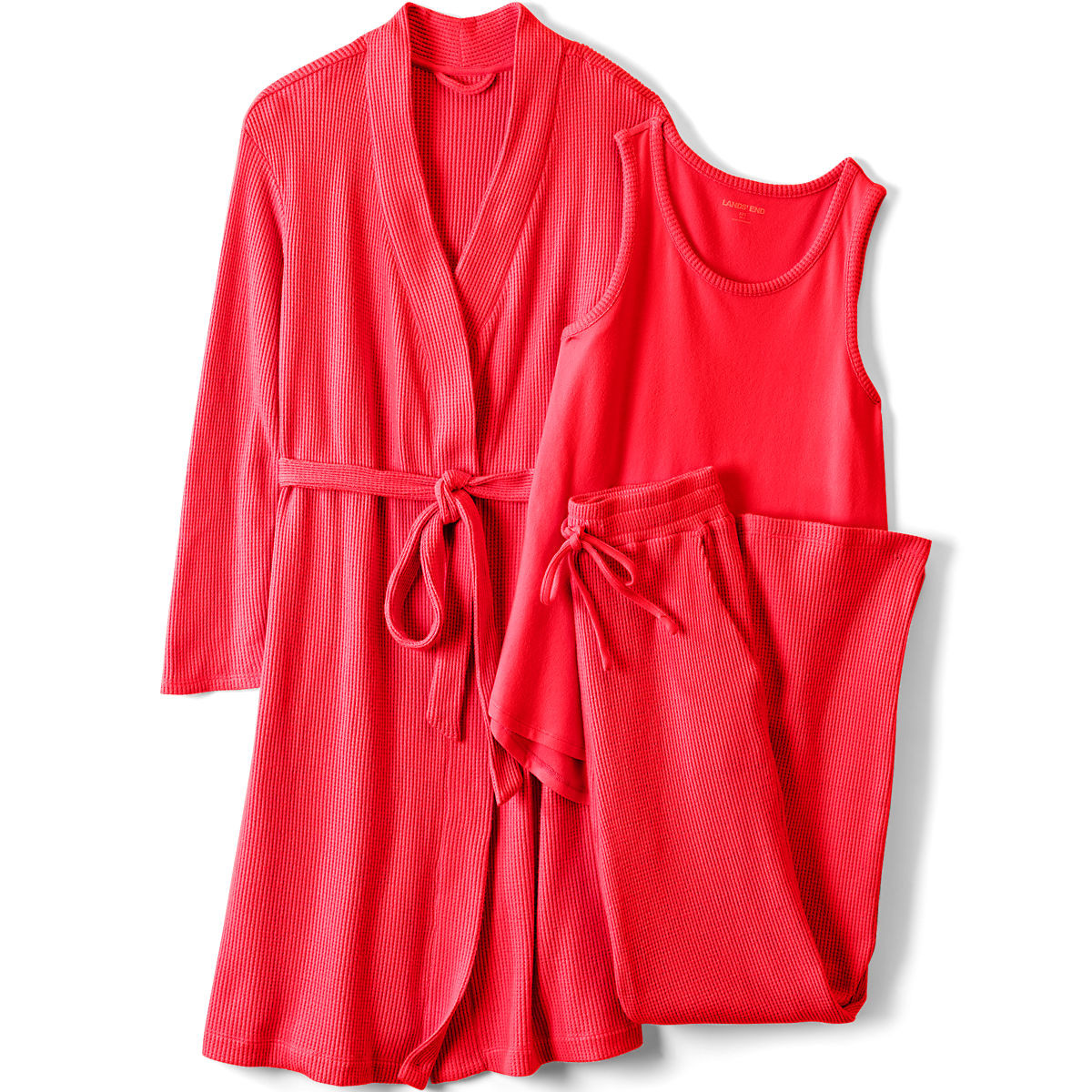 Women's Brushed Cozy Waffle Jersey 3 Piece Pajama Set - Tank Top Pant and Robe | Lands' End (US)