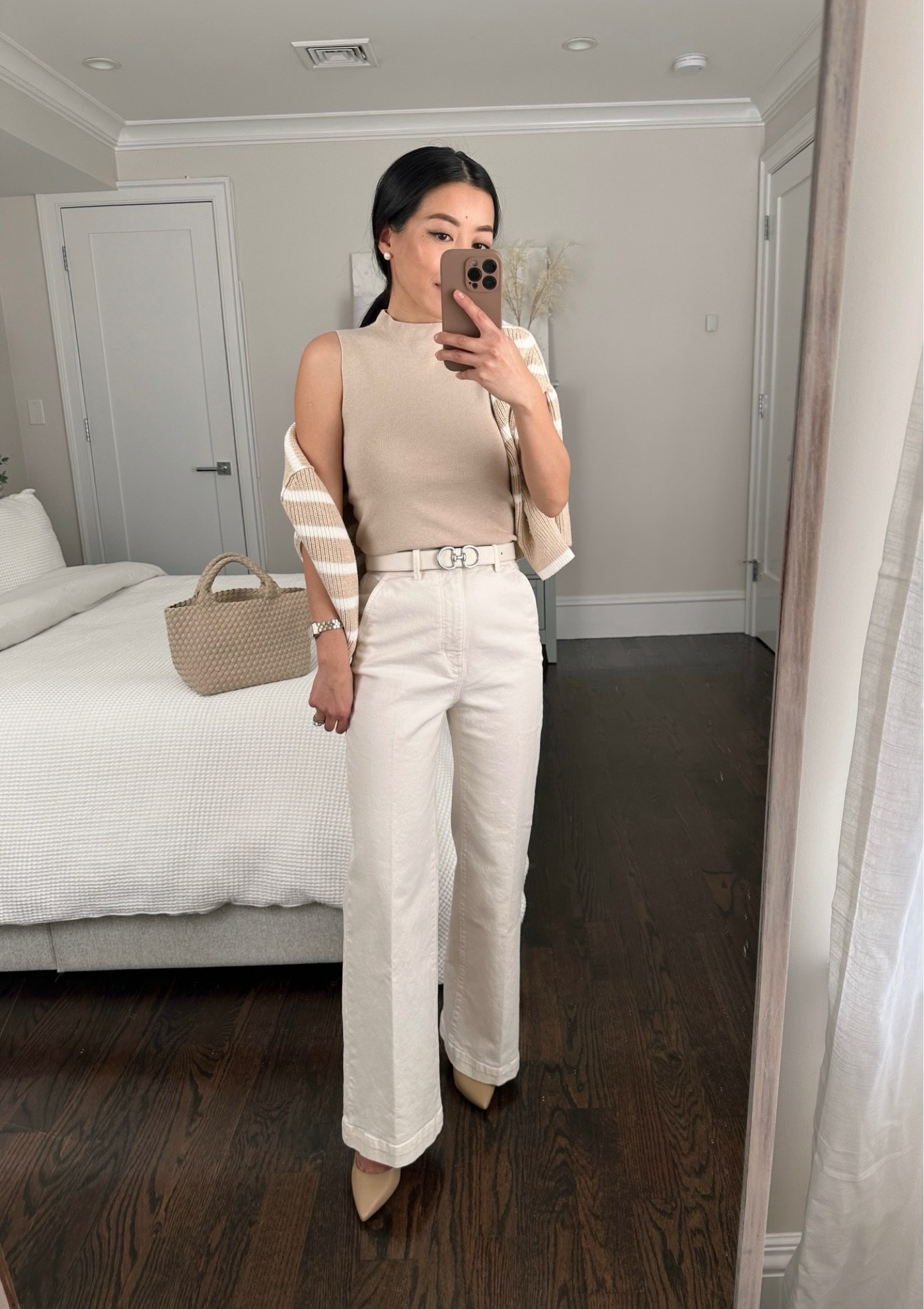 Spring business casual outfit // work outfits with neutral white jeans 

•Ann Taylor sleeveless top xs petite 
•AT straight leg jeans 00 petite
•Sam Edelman heels 
•Naghedi bag
•Edited Pieces belt xxs (avail on EditedPieces.con)
•Anne Klein watch, resized . On Amazon.com/shop/extrapetite 

#petite

#LTKworkwear #LTKSeasonal