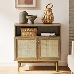 mopio Haylee Storage Cabinet, Modern Farmhouse Boho Buffet Cabinet with Storage, Natural Rattan A... | Amazon (US)