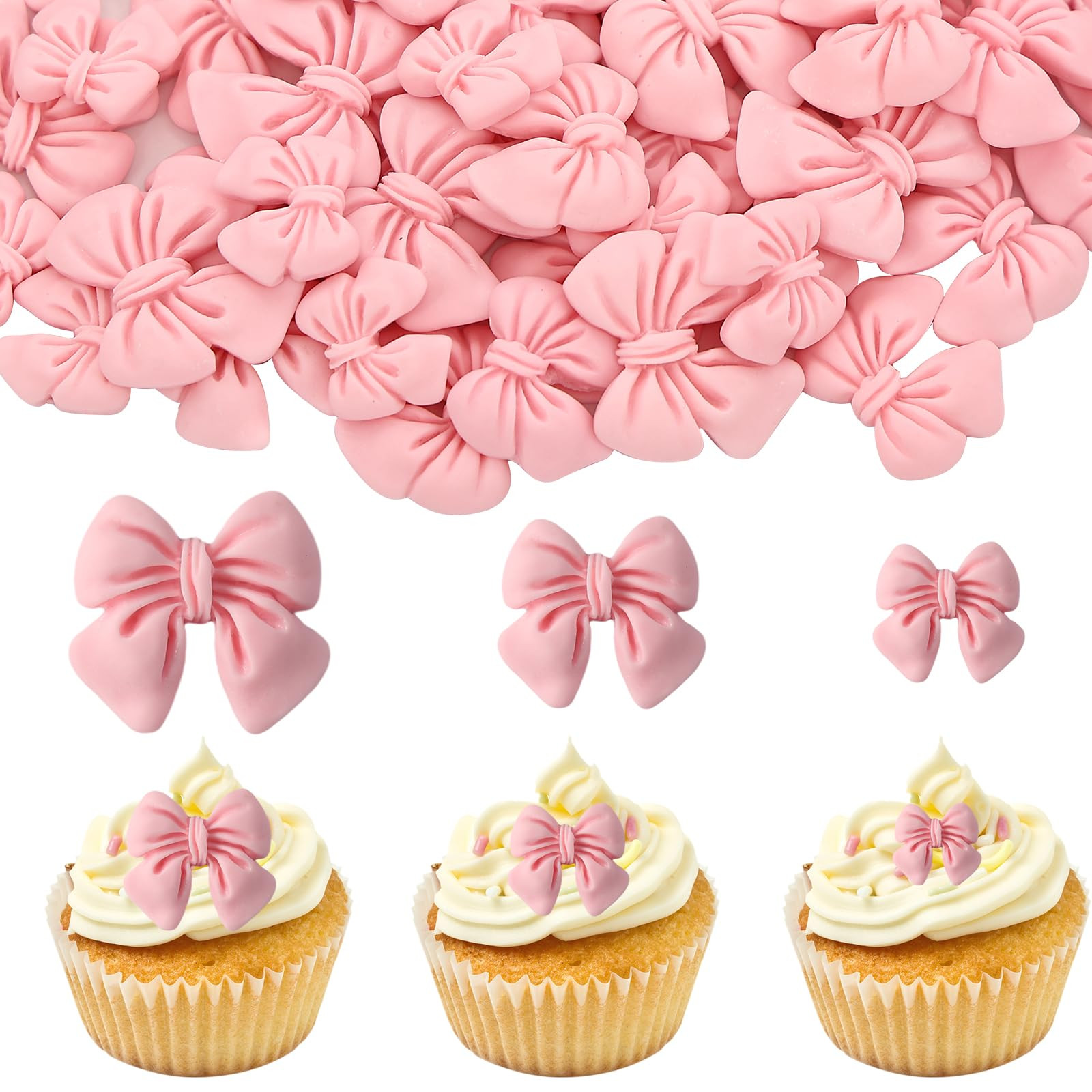50 Pcs Pink Bow Cupcake Toppers, Bowknot Cake Dessert Picks, Birthday Decorations Drink Topper Br... | Amazon (US)