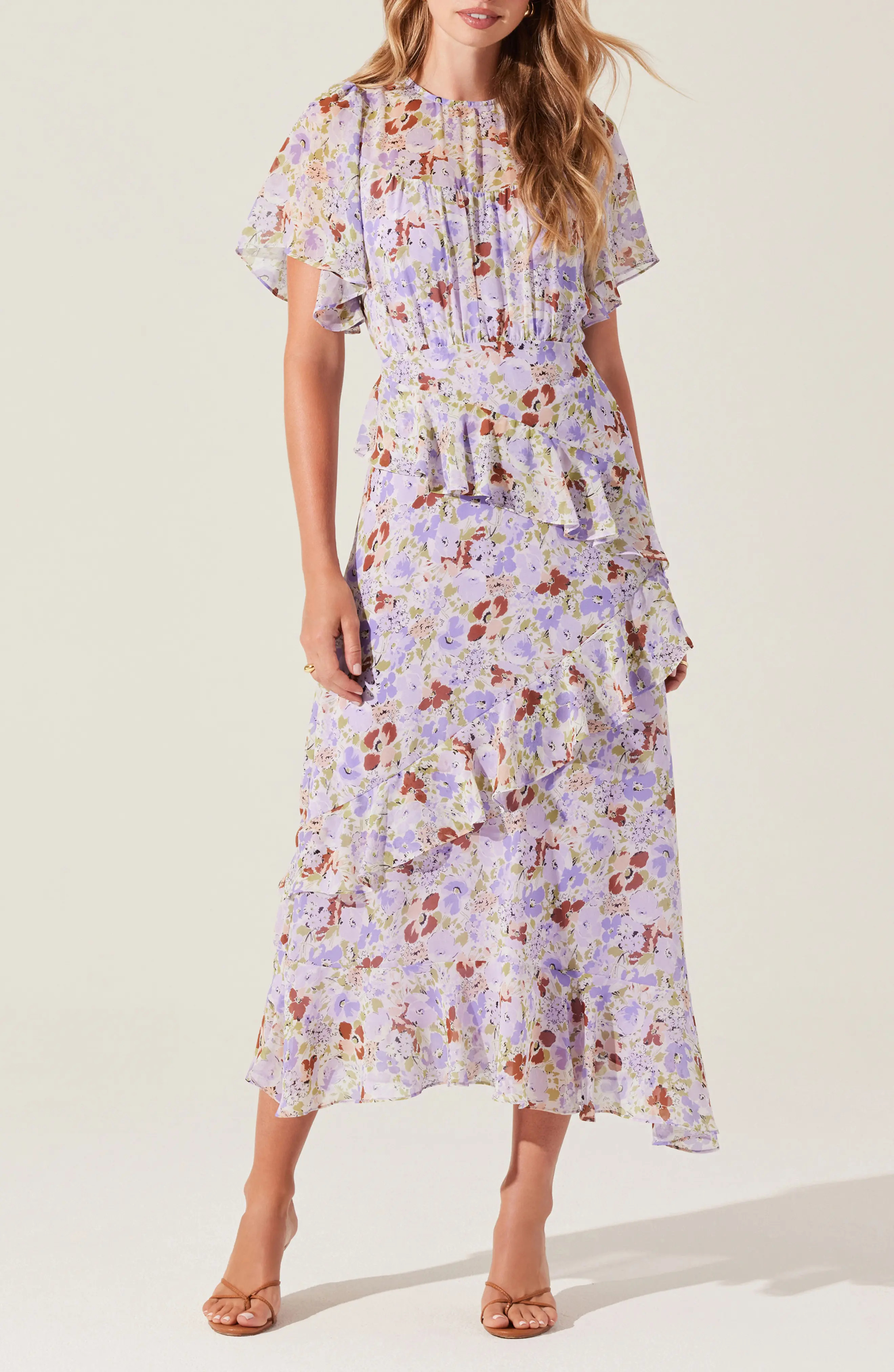 Floramae Floral Ruffle Detail Short Sleeve Midi Dress (Women) | Nordstromrack | Nordstrom Rack
