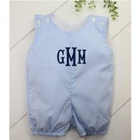 Baby Boys Blue Gingham Romper Personalized Outfit, Cute Infant Monogrammed Bubble, Boy Summer Bubble Oufit | Etsy (US)