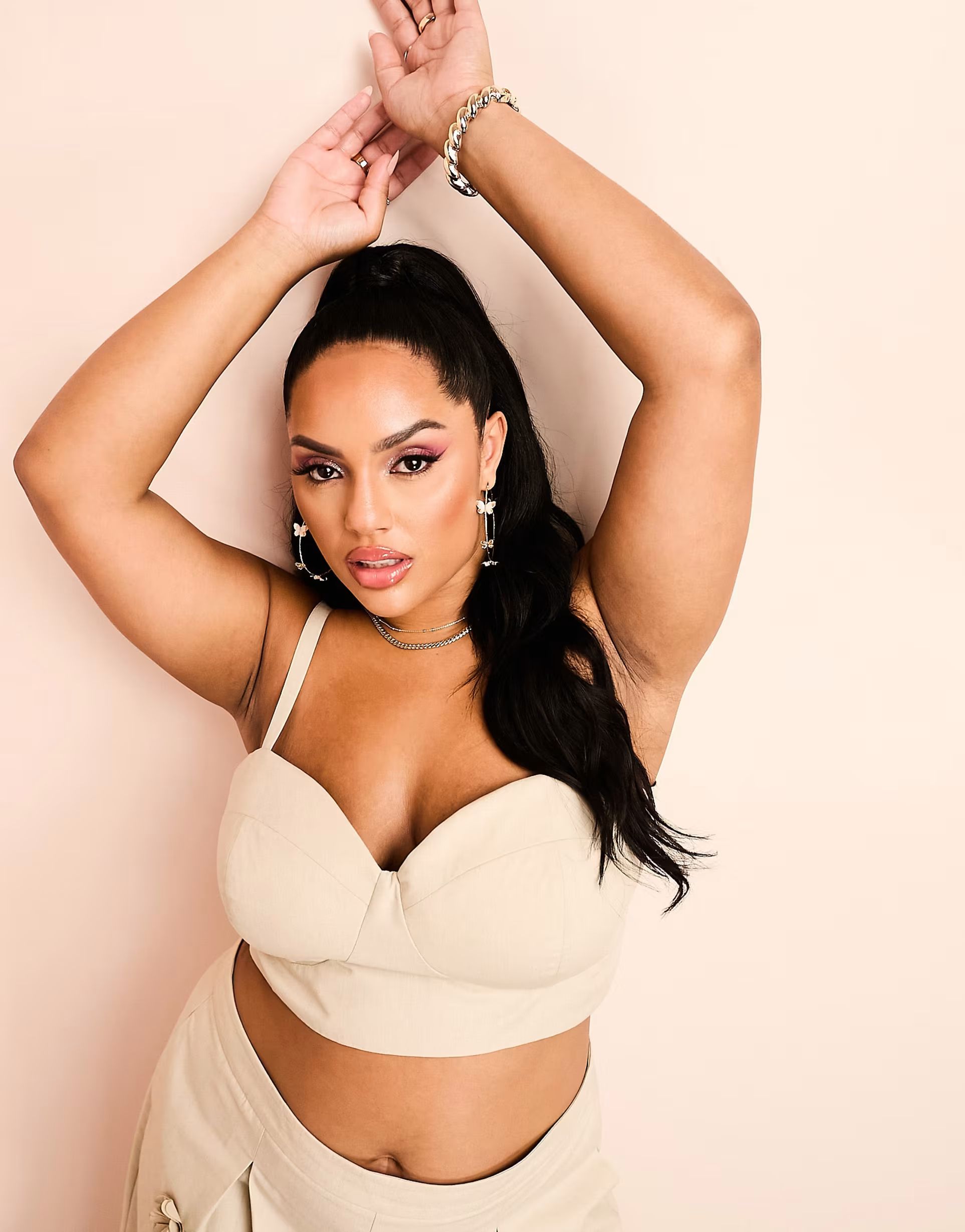 ASOS LUXE Curve 3 piece cupped bralette in stone | ASOS (Global)