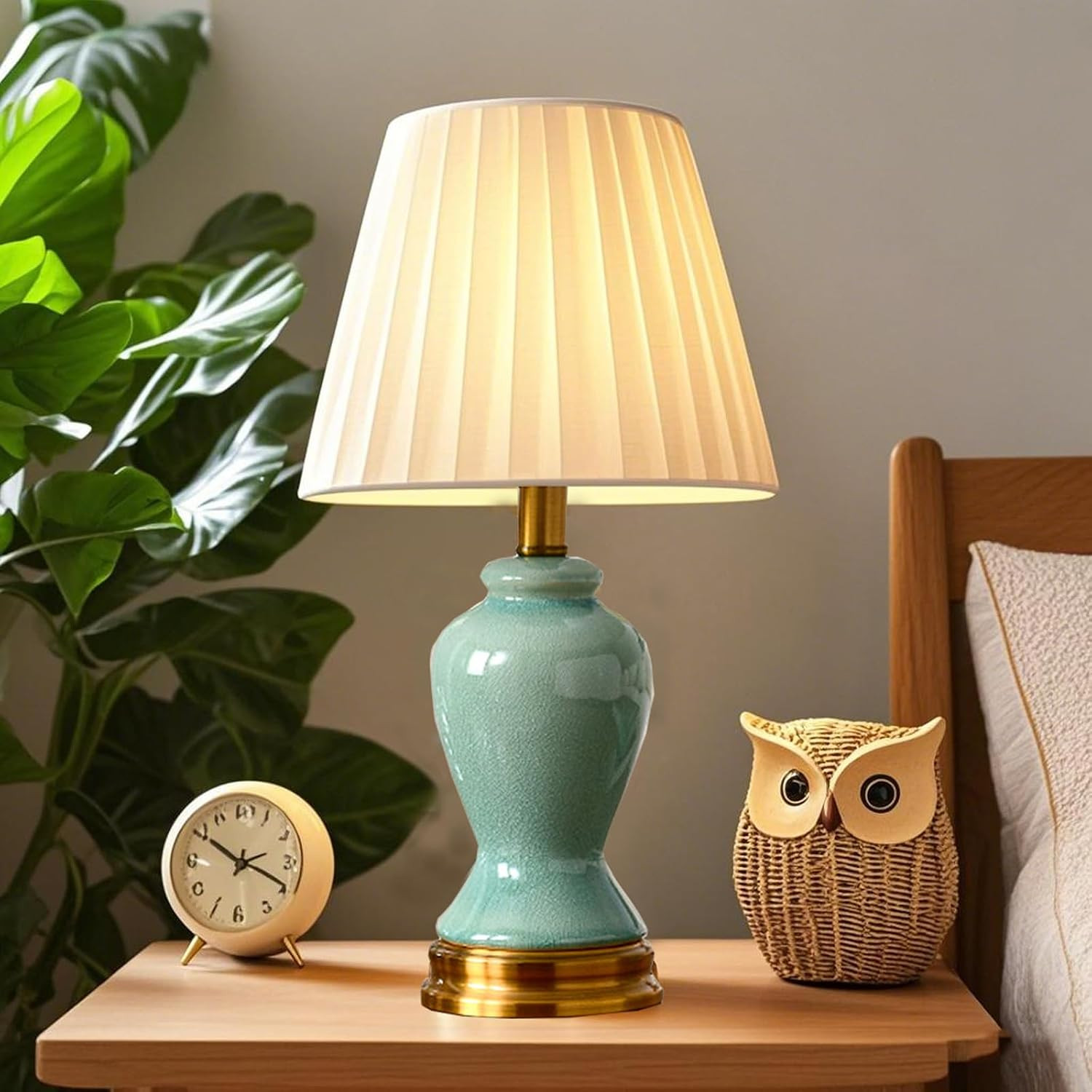 18" White Shade Modern Bedside Desk Lamps with 3 Way Dimmable Lamp Green Ceramic Table Lamp for U... | Amazon (US)