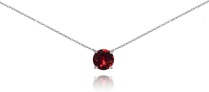 Sterling Silver Red Solitaire Choker Necklace Made with European Crystal | Amazon (US)