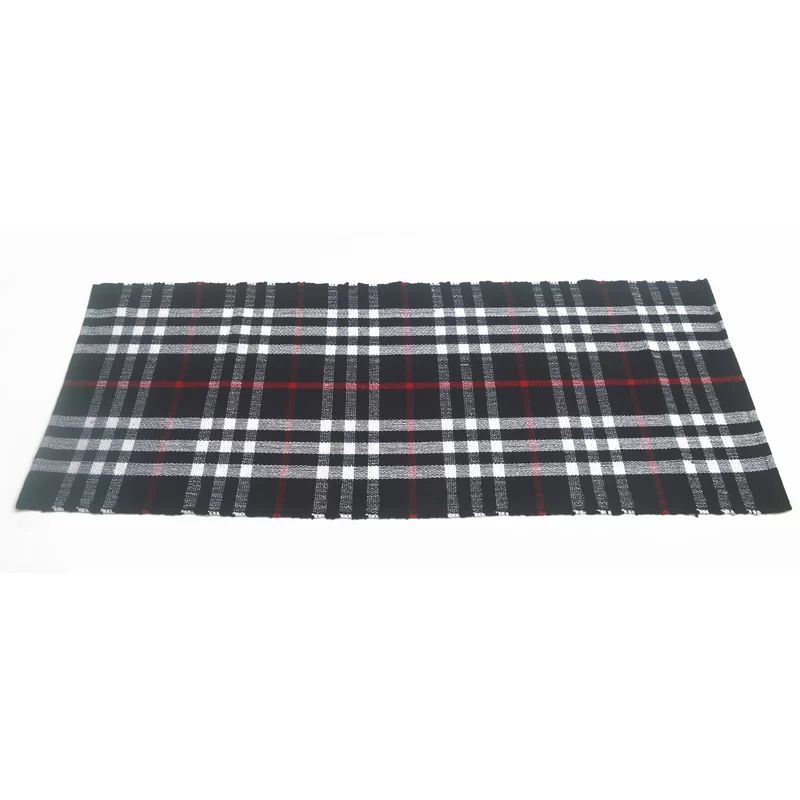 Sageville Plaid Handmade Flatweave Cotton Black/White/Red Area Rug | Wayfair North America