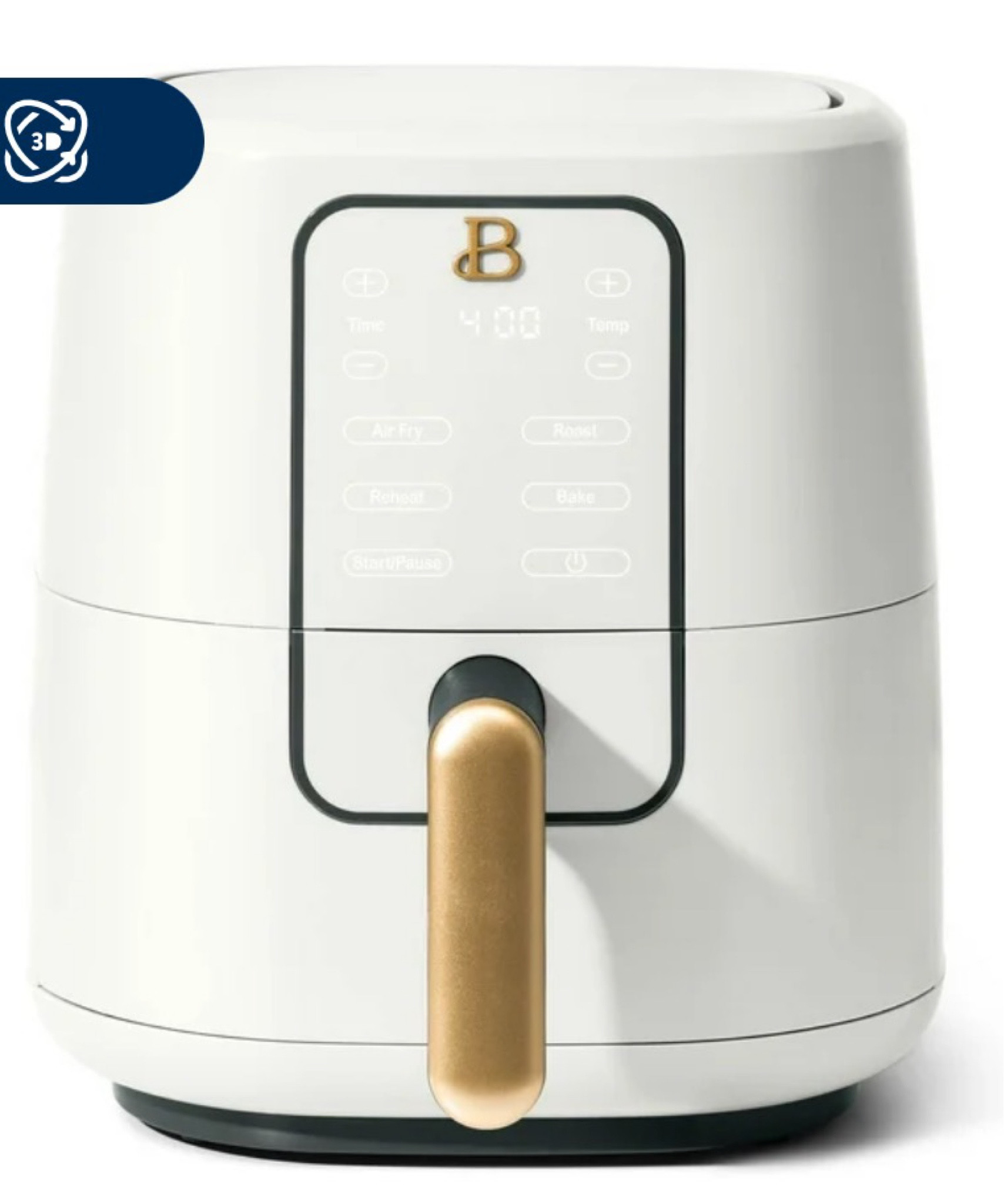 For the cook with limited counter space, the Beautiful 3-Quart Digital Air Fryer with patent-pending TurboCrisp™ Technology is the space-saver that solves for a cramped kitchen. Small but mighty, this kitchen essential boasts 4 presets - Air Fry, Bake, Roast, and Reheat. Enjoy fast, crisp, evenly-cooked food due to superior air flow technology, and feel free to place the TurboCrisp™ tray and basket in the dishwasher afterwards for painless clean-up. With its soft matte finish and digital touch-activated display, this 3-Quart Digital Air Fryer is sure to elevate your kitchen and become a new favorite. Created by Drew Barrymore, Beautiful Kitchenware® combines elegant design and contemporary colors for high-performance appliances that look beautiful on your kitchen counter. 1200 Watts. Model: 19303.
Space saving 3qt capacity serves up to 4 people
75% less fat than traditional deep frying
Adjustable temperature range from 170°F to 400°F.
4 Preset Functions – Air Fry, Bake, Roast and Reheat
Patent-pending TurboCrisp™ technology for fast and even cooking
Little to no oil needed for crispy, healthier results
Superior air flow technology makes fast, crispy, and evenly cooked food
Non-stick coating made without PFOA-PFOS for easy food release
Dishwasher safe TurboCrisp™ tray and basket for easy clean up
Powerful 1200-watt heating system

#LTKSaleAlert #LTKHome #LTKFindsUnder50