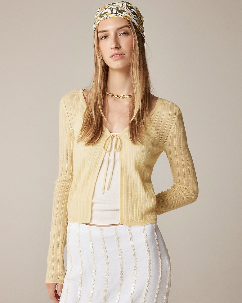 Featherweight cashmere tie-front cardigan | J. Crew US
