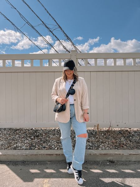 Casual midsize spring outfit - linen blazer, Abercrombie jeans, black and white adidas sneakers 

Simple outfits, wardrobe staples, everyday style


#LTKmidsize #LTKSeasonal #LTKstyletip