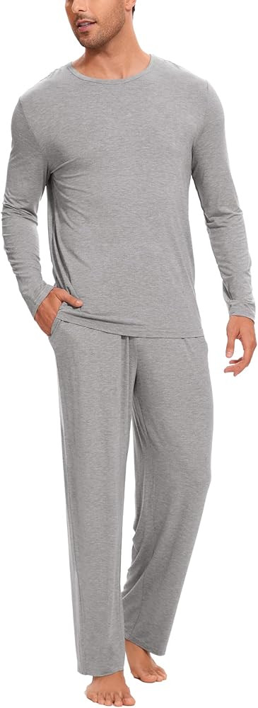 GYS Bamboo Viscose Men's Pajama Sets Long Sleeve Crew Neck Lounge Set with Pockets | Amazon (US)