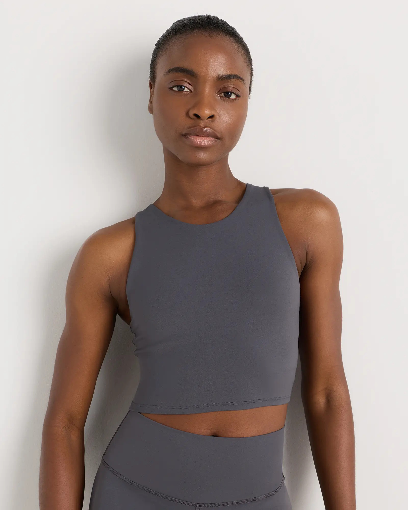 Ultra-Form High-Neck Cropped Tank in Dark Coal | Quince