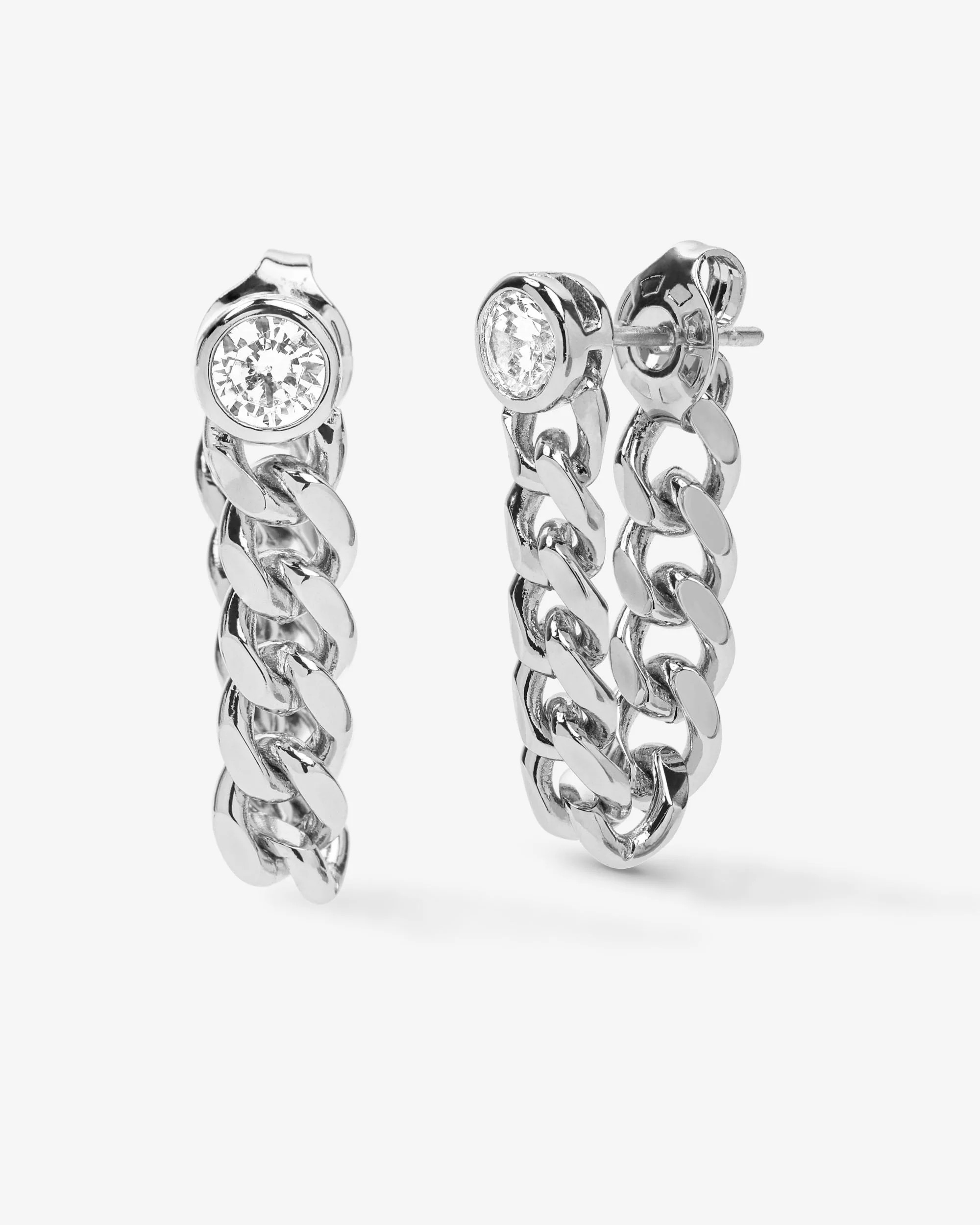 Julian Soft Chain Hoops - Silver|White Diamondettes | Melinda Maria Jewelry