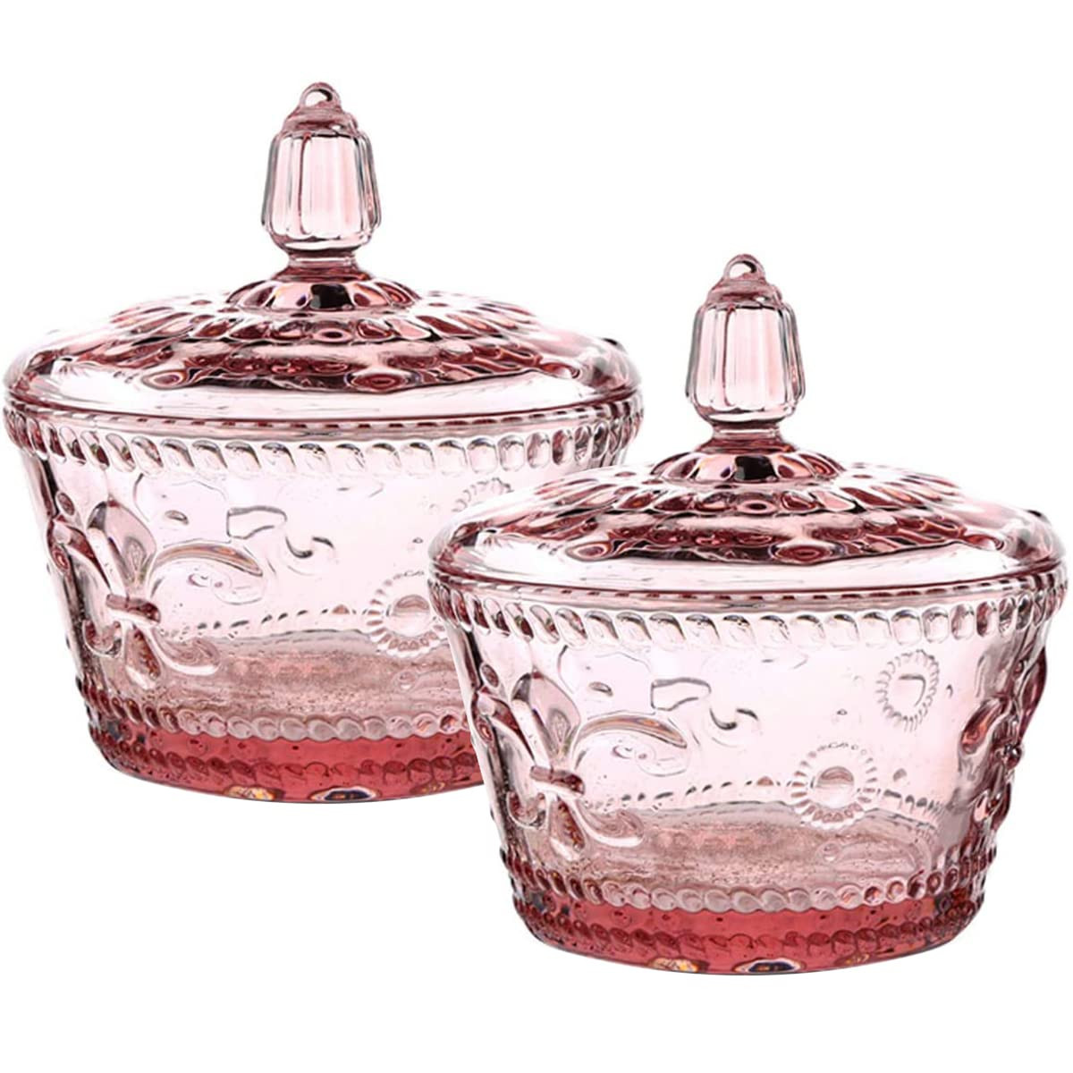 Set of 2 European Retro Nostalgic 3D Relief Pink Glass Jar Candy Jar Seasoning Jar with Lid | Amazon (US)