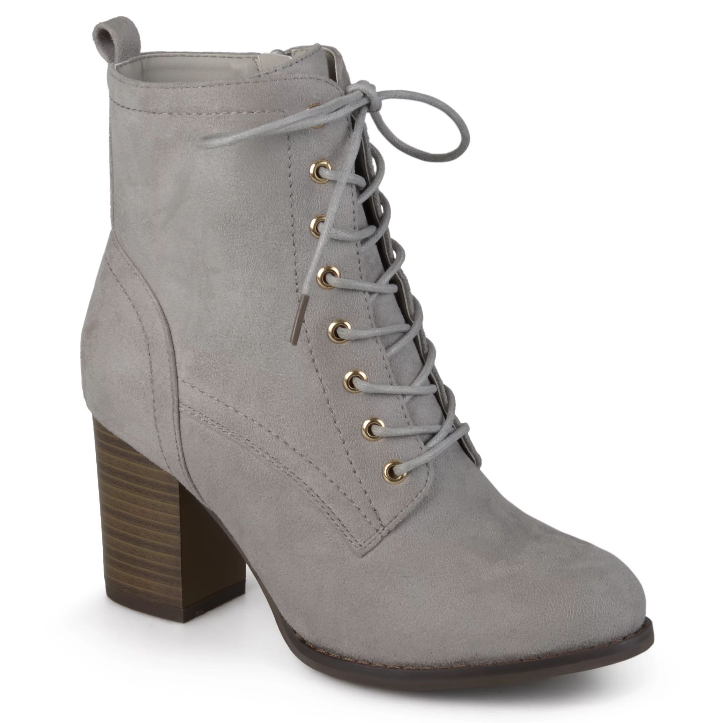 Brinley Co. Women's Lace-Up Faux Suede Booties with Stacked Heel | Walmart (US)