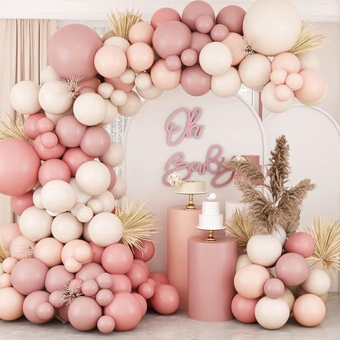 18Inch Boho Dusty Rose Pink Nude Mauve Neutral Brown Ivory White Balloons Balloon Arch Garland Ki... | Amazon (US)