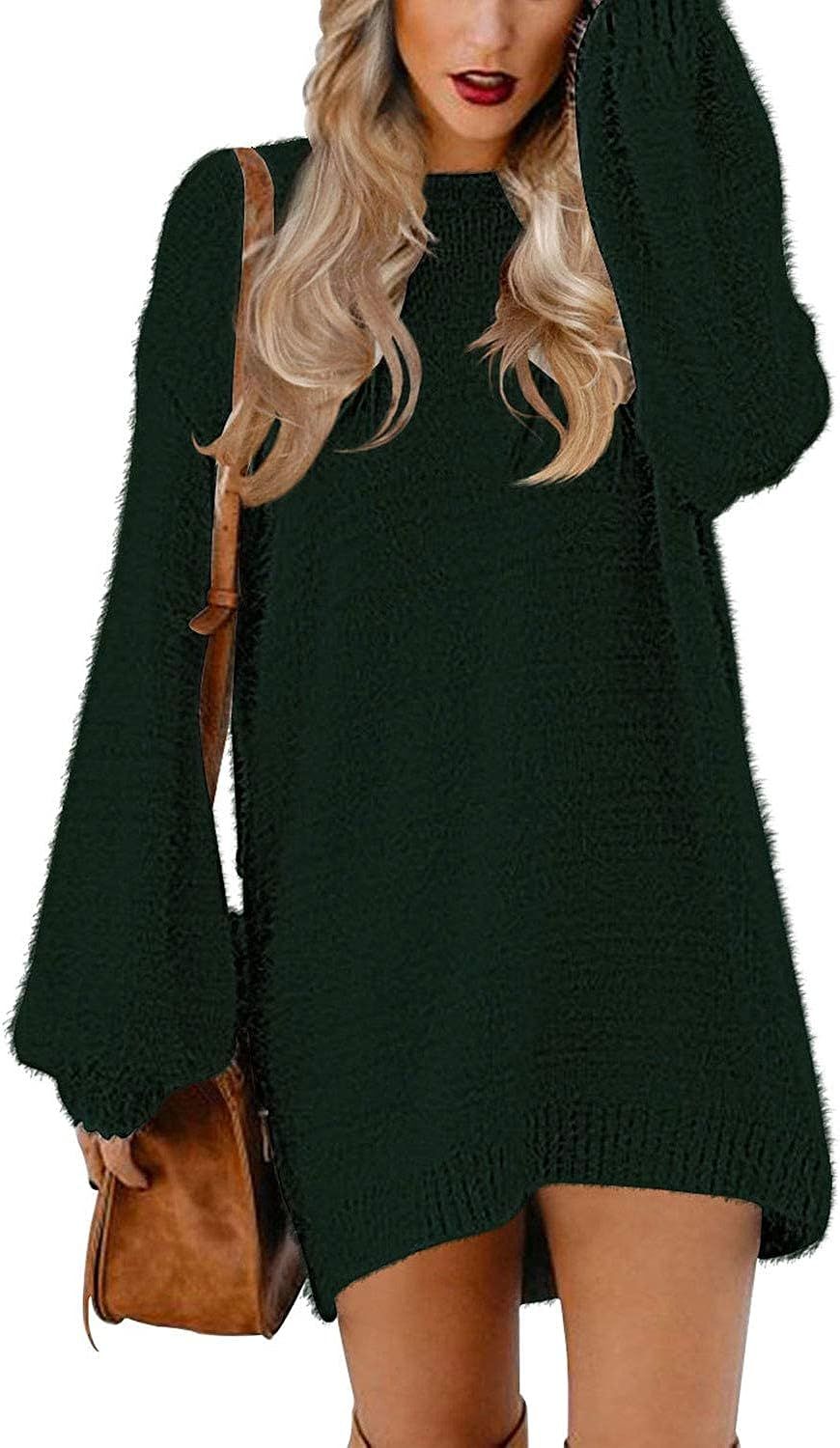 Cutiefox Women's Furry Oversized Crew Neck Pullover Sweater Mini Dress | Amazon (US)