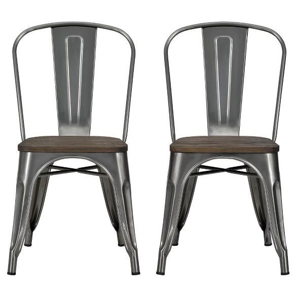 Set of 2 Fiora Metal Dining Chair with Wood Seat Gun Metal - Room & Joy | Target