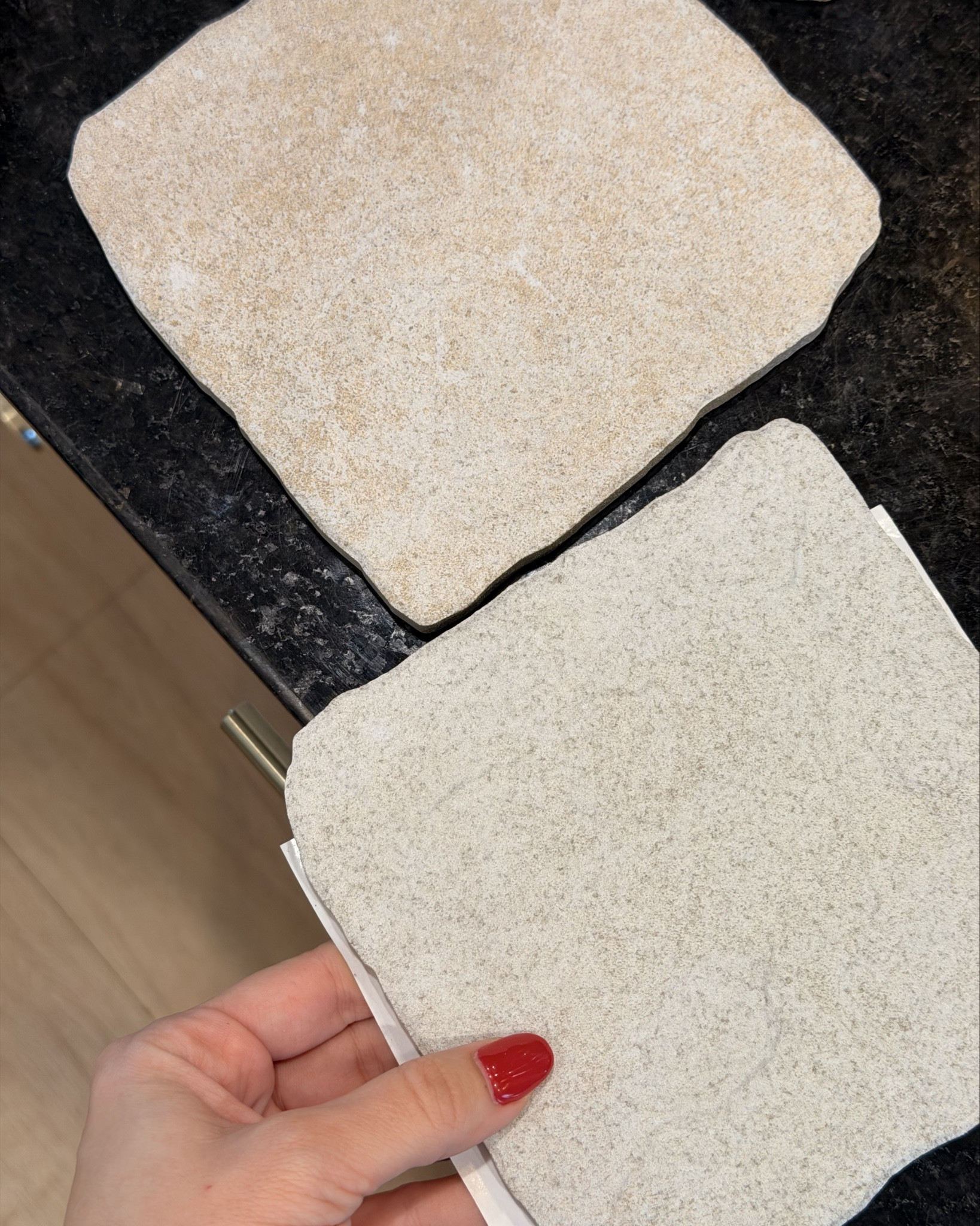 Ordered this tile for our laundry/mudroom from Wayfair & I may go with it!!!! It’s so pretty in person!! And on the more affordable end for the cobblestone look I’m going for!

I have the tan/grey color and the other grey one too! Im gunna go with the tan/grey (seen in the first pic!!)