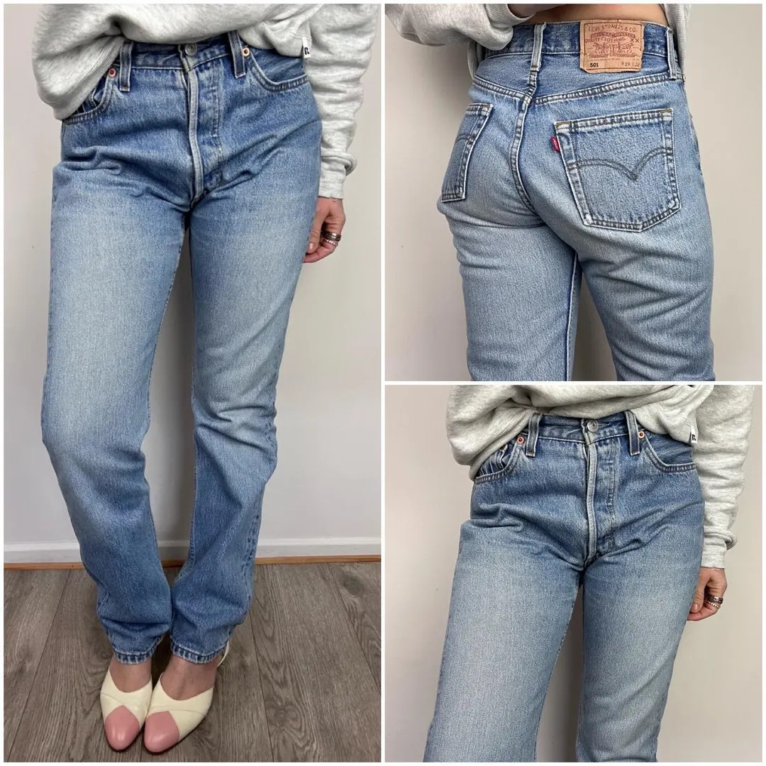 Levis 501 vintage w27 L32 jeans 501s blue stonewash faded 90s Levi’s denim straight leg buttonf... | Etsy (US)