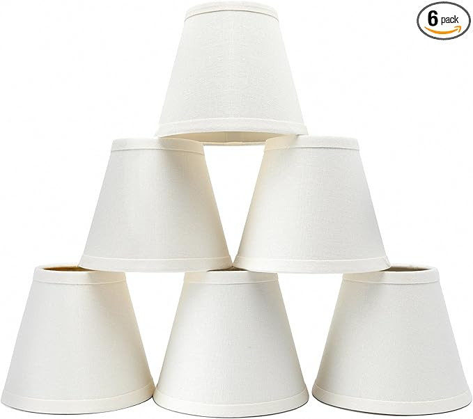 Small Lamp Shade Set of 6 Chandelier Shades 3" X 6" X 5" White Linen Lampshade Clip-On Bulb | Amazon (US)