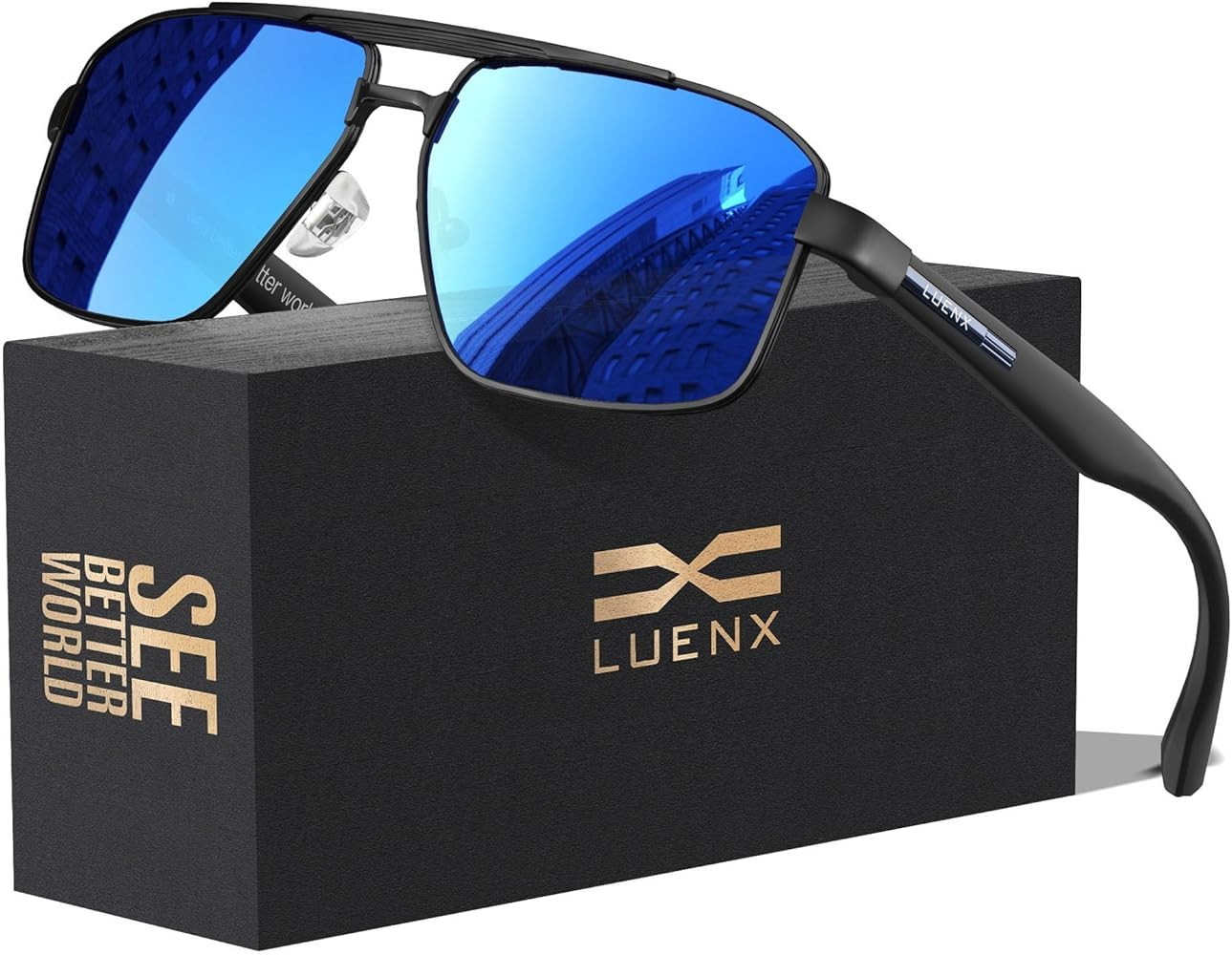 LUENX Aviator Sunglasses for Men Square Polarized Polygon Lens - UV 400 Protection | Amazon (US)