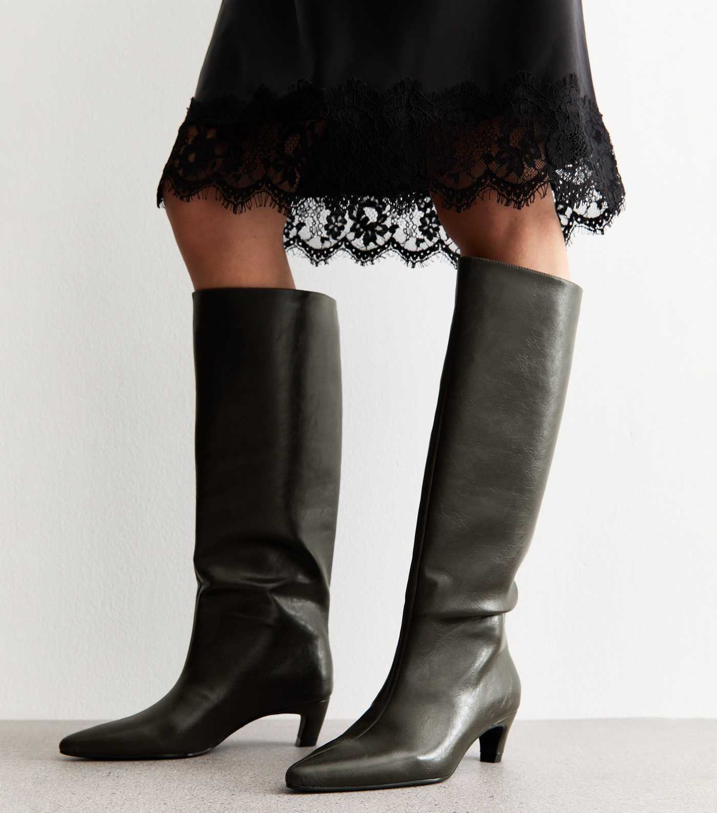 Khaki Green Faux Leather Knee High Boots | New Look | New Look (UK)