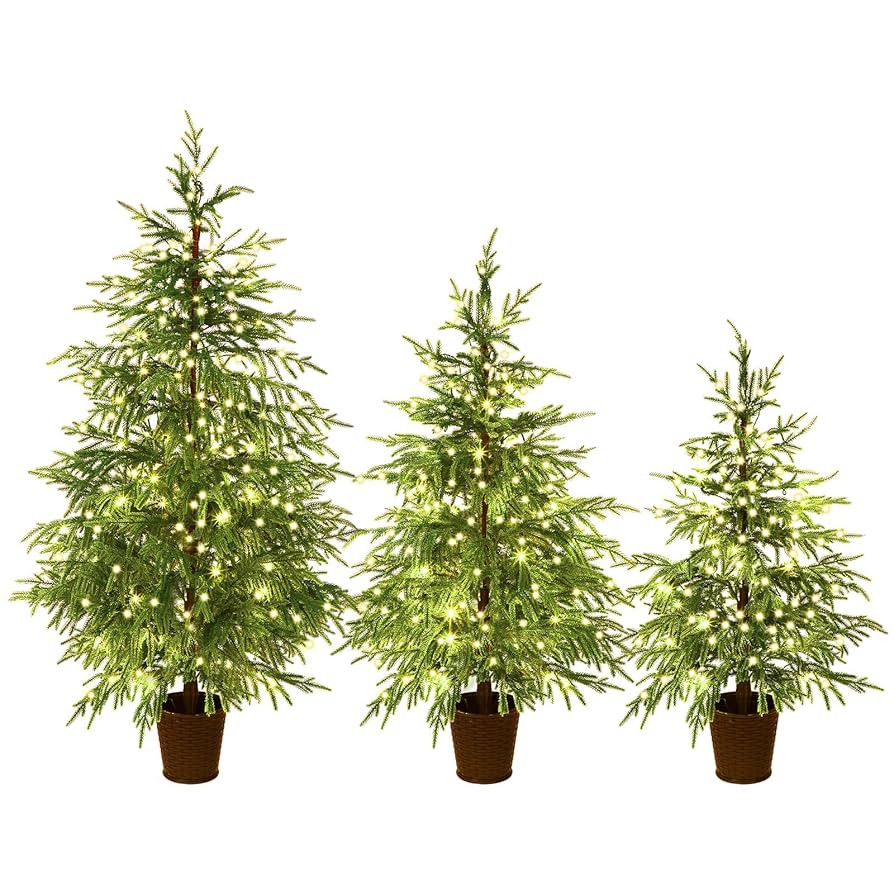 Set of 3 2ft 3ft 4ft Pre-lit Twinkle Christmas Norfolk Pine Tree with 175 LED Light Realistic Art... | Amazon (US)