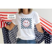 4Th Of July Smiley Face Shirt, American Fourth Patriotic Retro Shirt | Etsy (US)