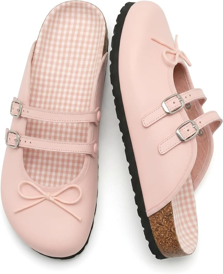 Ballet Clogs for Women with Bows Double Buckle Strap Mary Jane Clog Mules Comfortable Slip on Bac... | Amazon (US)