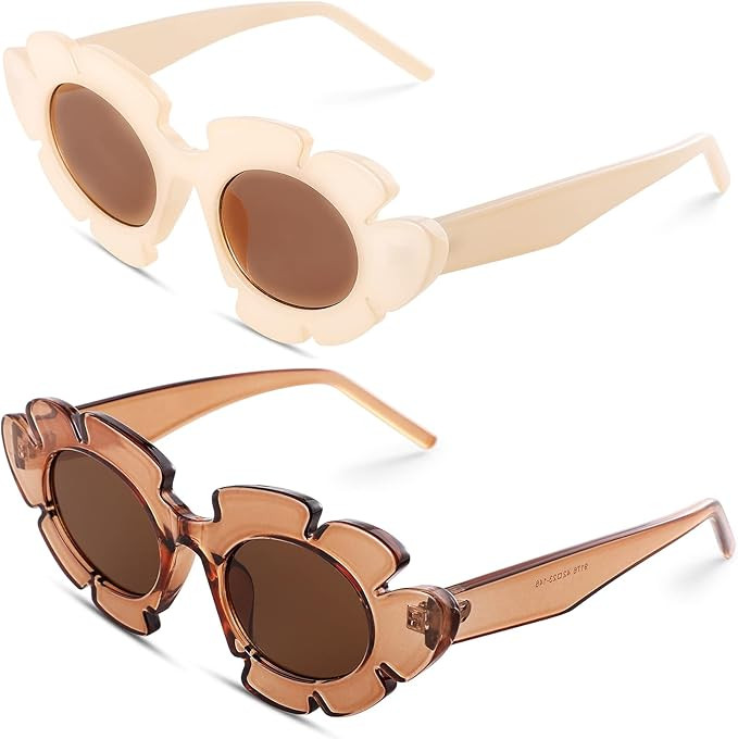 COASION Trendy Cat Eye Flowers Sunglasses for Women Men Retro Fashion Nude Chunky Shades UV400 Pr... | Amazon (US)