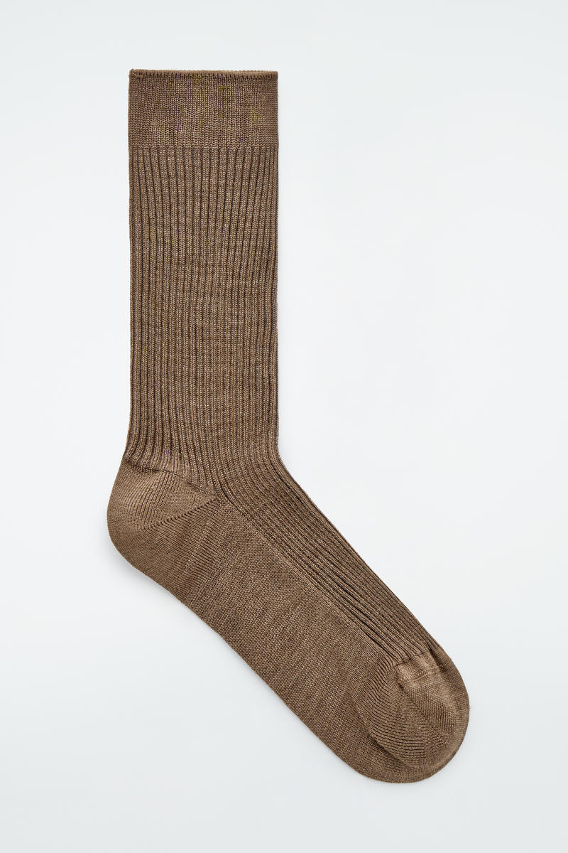 COS Women's Ribbed Silk Socks in Brown | Silk/Polyamide | Size: 39/41 | COS (AU)
