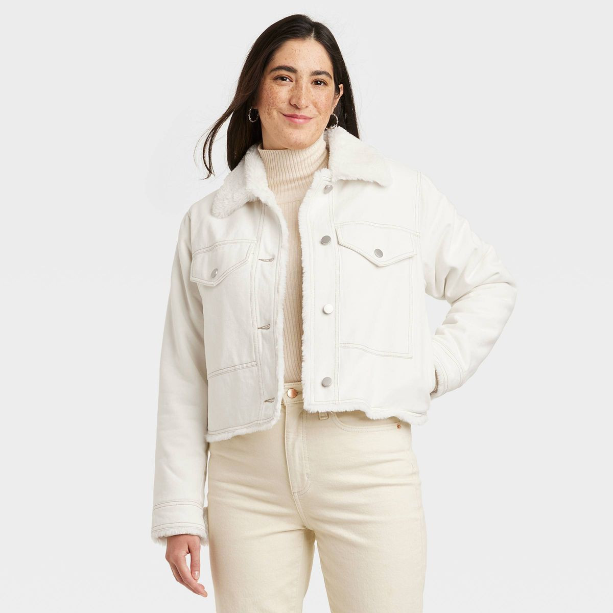 Women's Faux Fur Lined Trucker Jacket - Universal Thread™ Ivory | Target
