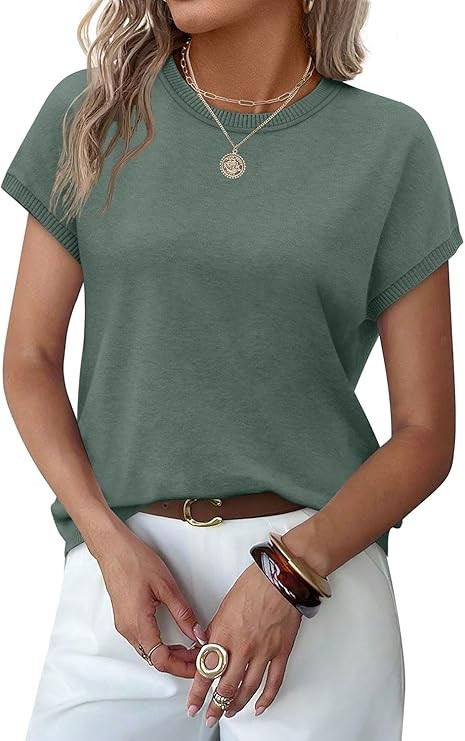 WIHOLL Short Sleeve Sweater for Women Summer Tops Crew Neck Fashion Clothing Tshirts Shirts Trave... | Amazon (US)