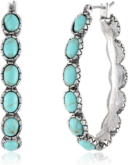 Lucky Brand Silver-Tone and Faux Turquoise Hoop Earrings | Amazon (US)