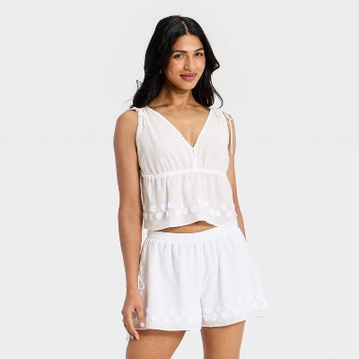 Women's Beachy Keen V-Neck Tie Top - A New Day™ White L | Target