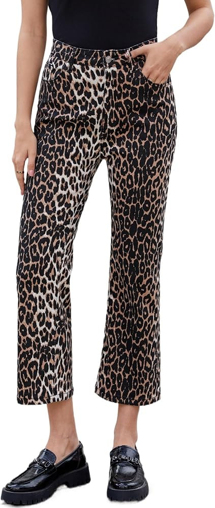 Ladyful Womens Leopard Printed Jeans Pant Cheetah Cropped Flare Jeans Stretchy Mid Rise Denim Pan... | Amazon (US)