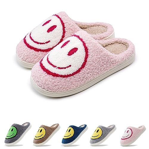rosyclo Smile Face Slippers Retro Soft Plush Cozy House Slippers Slip-on Fluffy Indoor Outdoor Smile Slippers for Women and Men | Amazon (US)