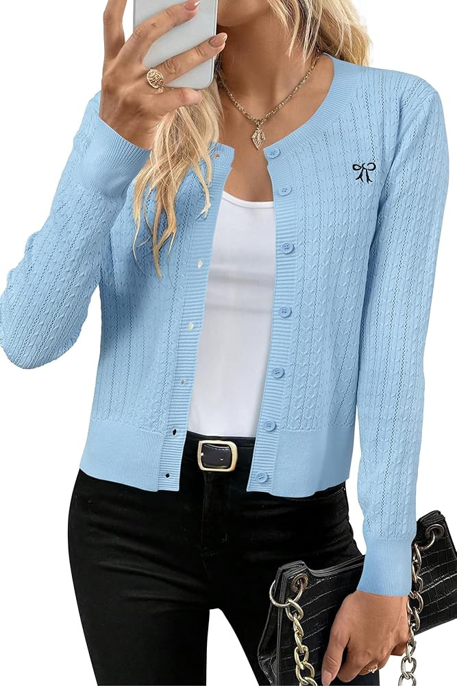 Arach&Cloz Womens Lightweight Cardigan Sweater 2025 Spring New Long Sleeve Cable Knit Hollow Out ... | Amazon (US)