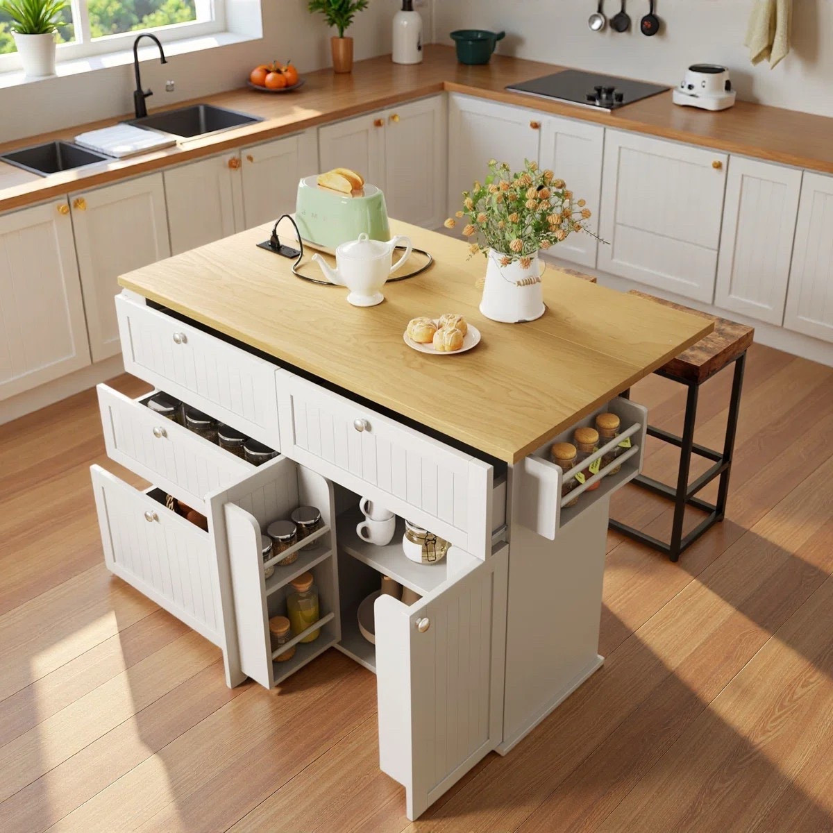 Transform your kitchen into a stylish, functional space with this farmhouse island on wheels — complete with drop leaf, storage drawers, spice rack, towel holder, power outlet, and two cozy stools. ON SALE and under $500.

Keywords: Kitchen island, rolling kitchen island, kitchen island with stools, farmhouse kitchen island, farmhouse kitchen island with storage, kitchen island on wheels, kitchen prep island, kitchen countertop, kitchen refresh

#LTKSeasonal #LTKHome #LTKSaleAlert