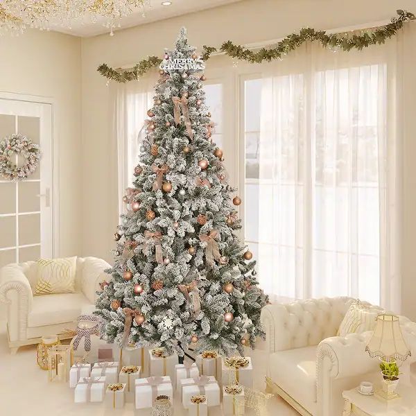 Maypex Lighted Flocked Green Spruce Artificial Christmas Tree - On Sale - Overstock - 32518610 | Bed Bath & Beyond