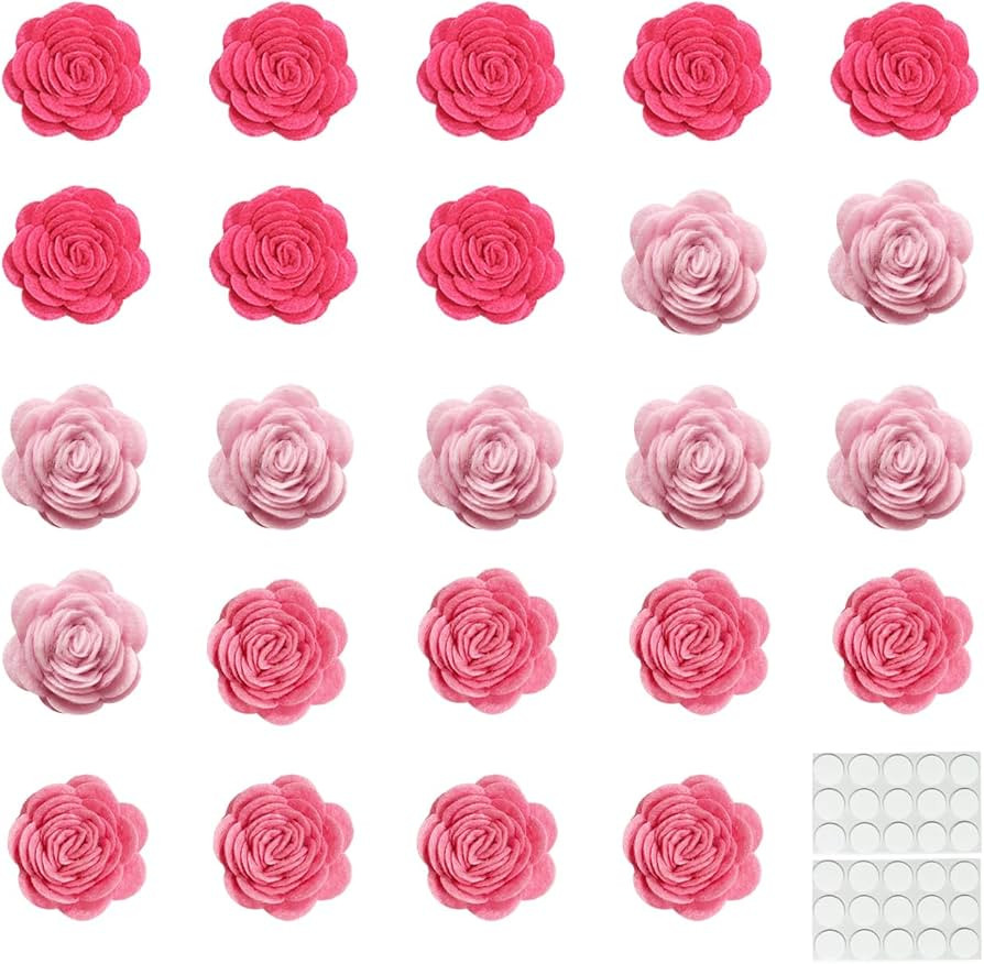 24pcs Felt Fabric Flowers Embellishments for Crafts, 1.2 inch Nonwoven Appliques Ornament with 30... | Amazon (US)