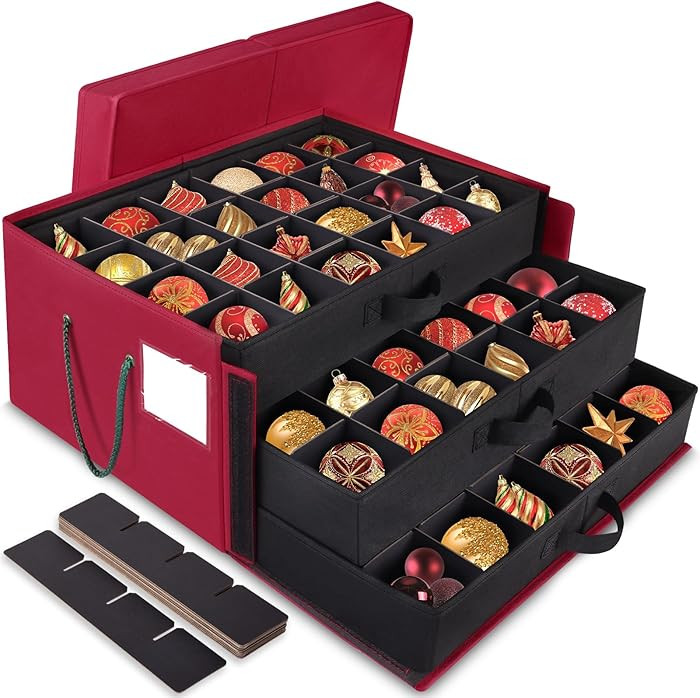 Christmas Ornament Storage Box，Stackable 3 Drawer Organizers，Max 72 3" Christmas bauble, Adju... | Amazon (US)
