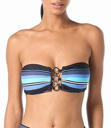 MICHAEL Michael Kors Striped Ring Chain Bandeau Swim Top - M | Dillard's