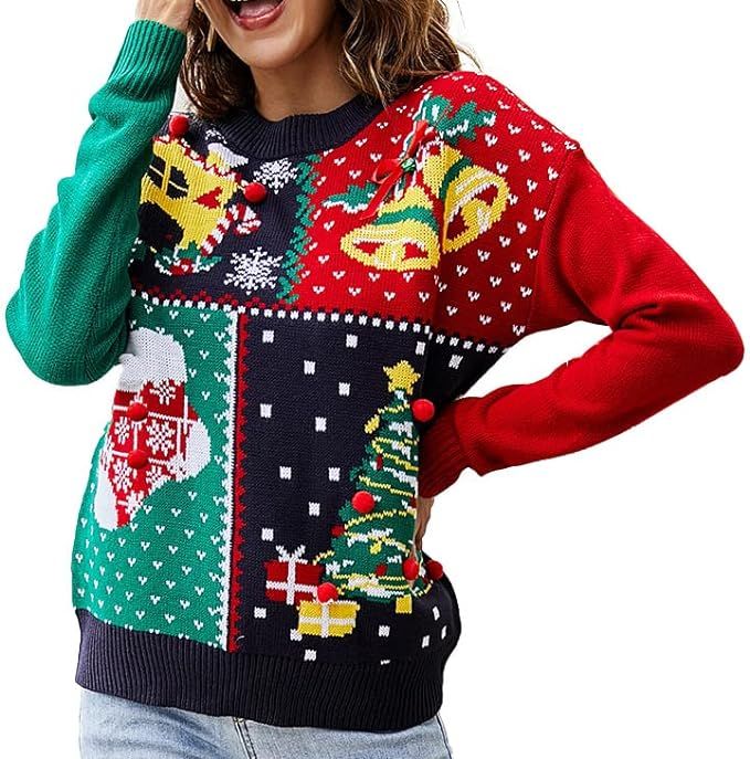 LUBOT 2023 Ugly Christmas Sweaters for Women Cute Fuzzy Funny Tacky Holiday Parties Knitted Pullo... | Amazon (US)