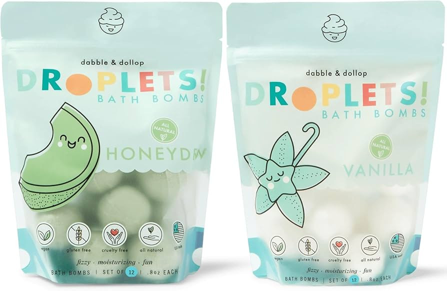 Dabble & Dollop Bath Bombs, Vanilla and Honeydew Natural Bath Bombs for Kids - USA Made, Moisturi... | Amazon (US)
