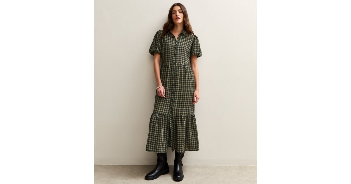 Green Check Print Midi Shirt Dress | New Look | New Look (UK)
